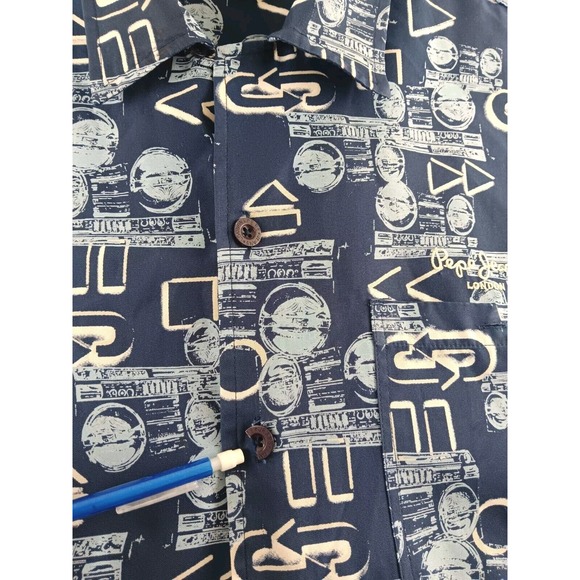 Pepe Jeans London Hawaiian Shirt Mens Extra Large Blue Short Sleeve - Picture 8 of 9